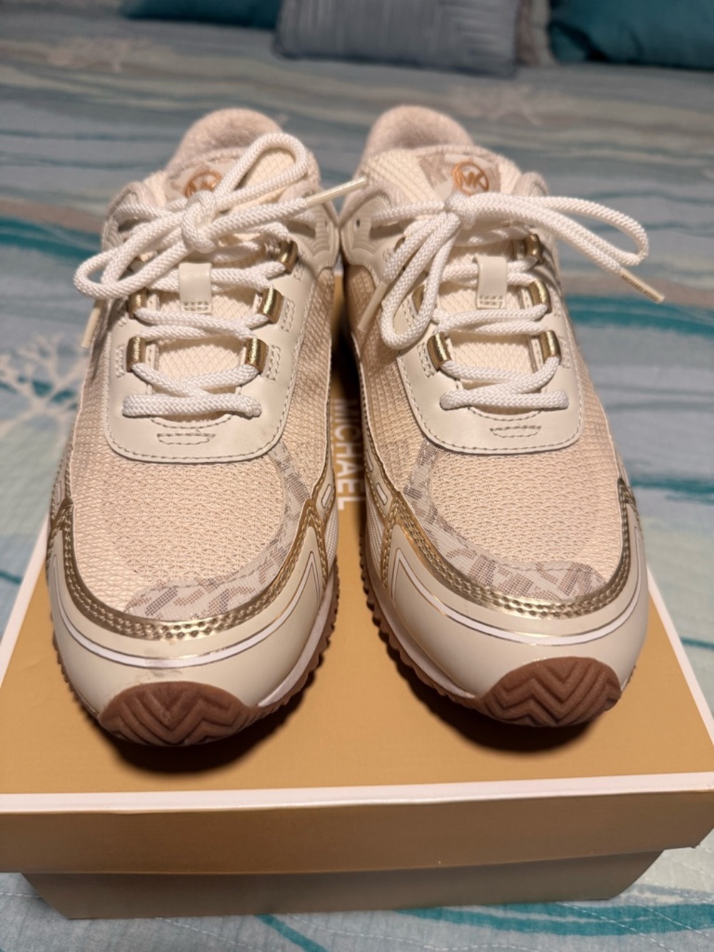 Michael Kors Byrdie Trainer Women’s Cream & Gold Athletic Sneakers - Picture 4 of 8